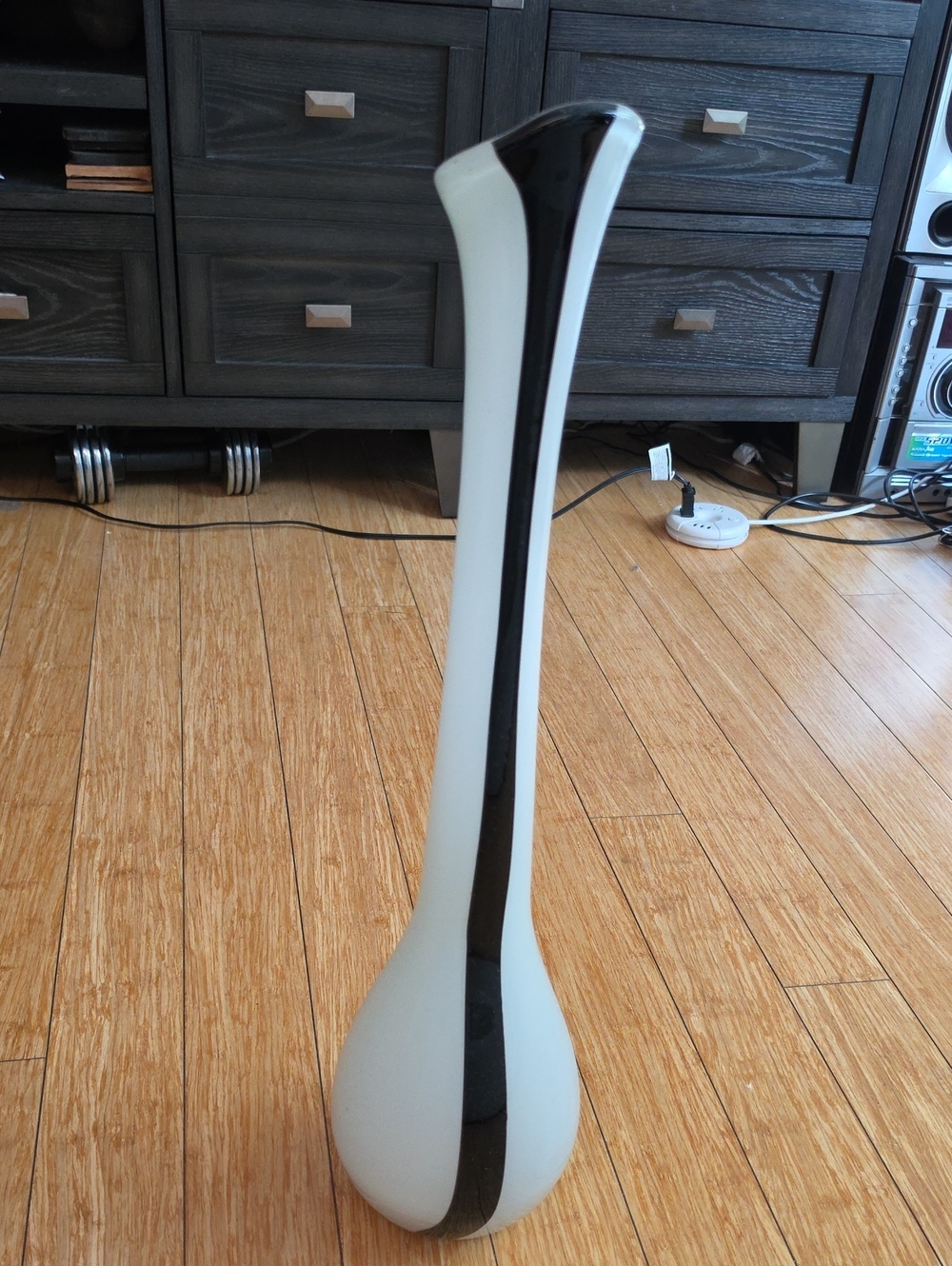 White Glass Bud Vase with Bold Black Stripe